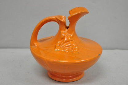 Antique 1940s Roseville Pottery USA Pitcher Ewer Freesia Botanical Orange Vase