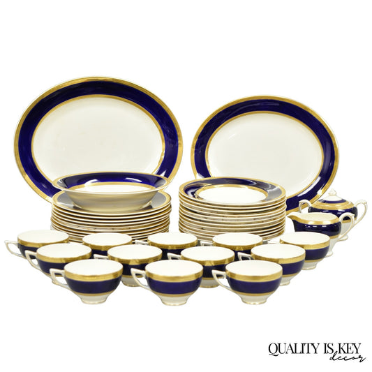 Antique Crown Ducal England Colfax English Regency Cobalt Blue & Gold 41 Pcs
