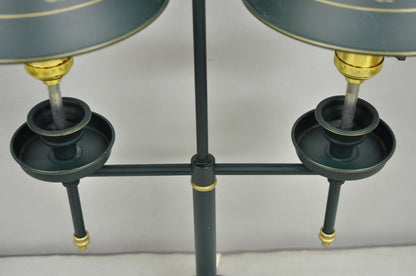 Vintage French Country Green Tole Metal Double Candlestick Table Lamp w/ Shades