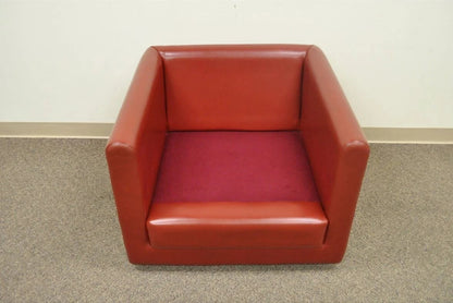 Vintage Mid Century Modern Red Leather Cube Club Lounge Chair on Rolling Casters