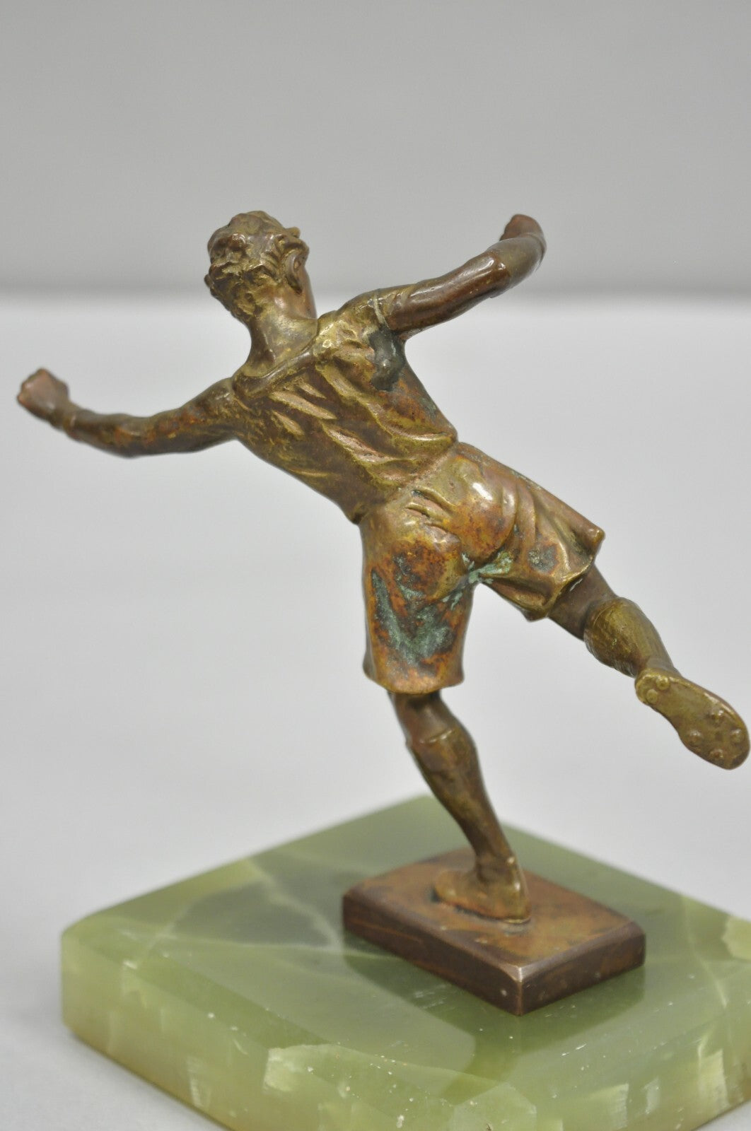 Antique Art Deco Small 6" Bronze Onyx Base Soccer Futbol Player Sculpture Figure