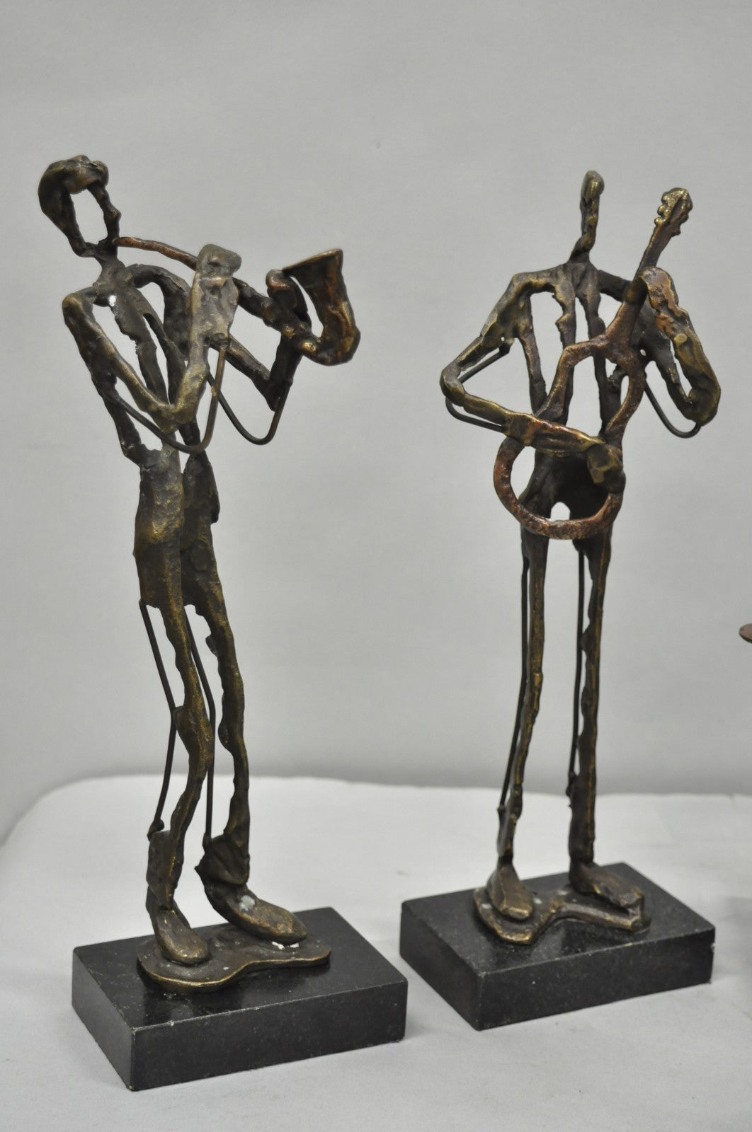 Contemporary Brutalist Style Bronze & Marble Jazz Musician Band Figures 5 Pc Set