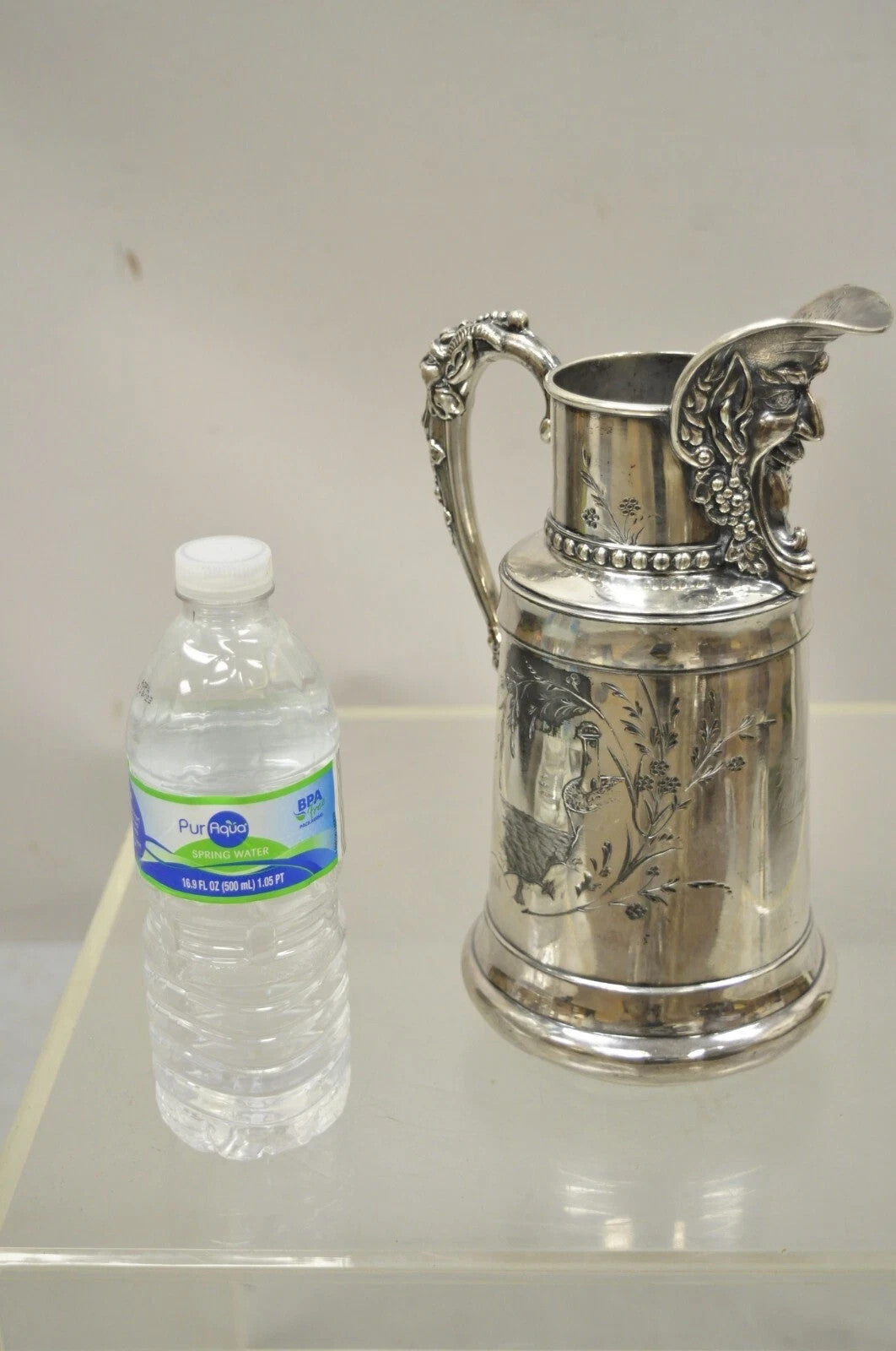 Antique James W. Tufts Renaissance "Bacchus" Silver Plated Water Wine Pitcher