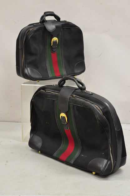 Vintage Gucci Black Canvas & Leather Suitcase Luggage Travel Bag Set - 2 Pcs