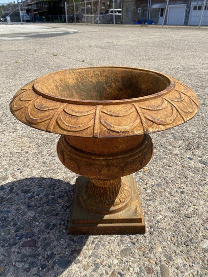 Vintage French Art Deco Cast Iron 20" Brown Campana Urn Outdoor Garden Planter