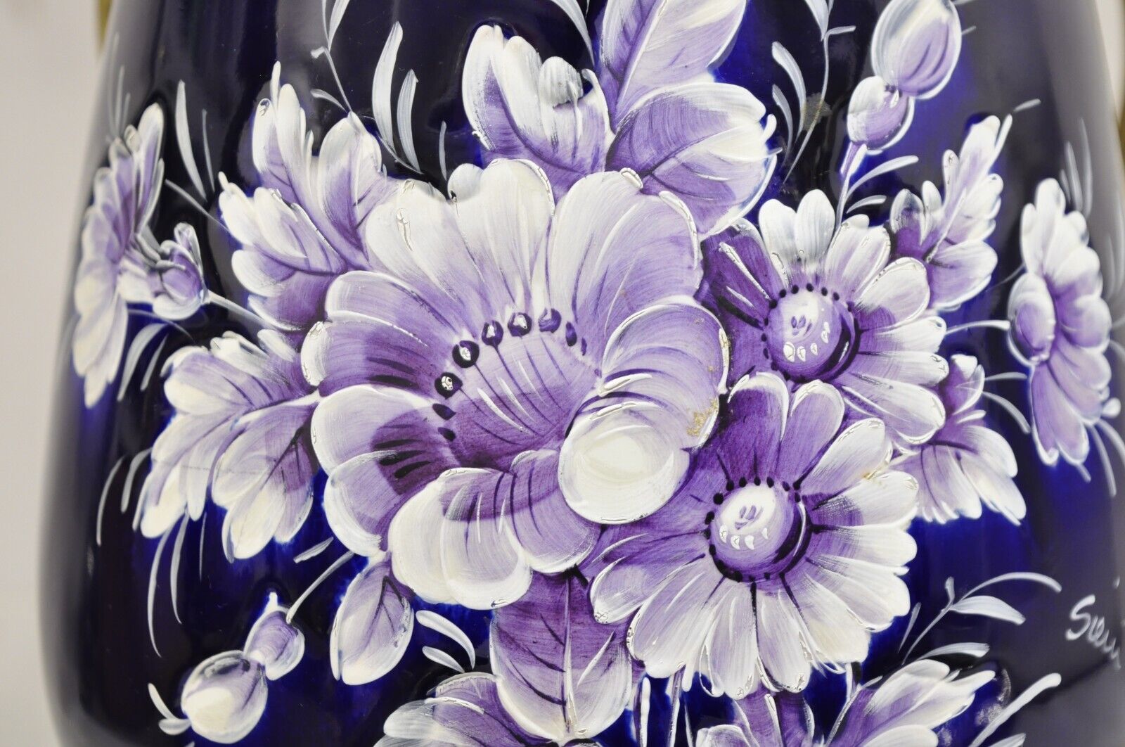 Vintage Victorian Cobalt Blue Porcelain Lidded Cookie Biscuit Jar Purple Flowers