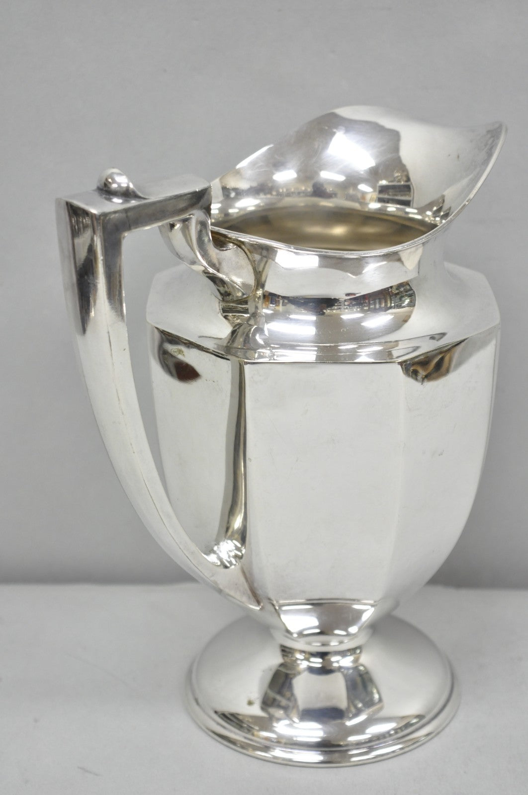 Vintage Art Deco Silver Plated Octagonal Faceted Water Pitcher by Homan Plate