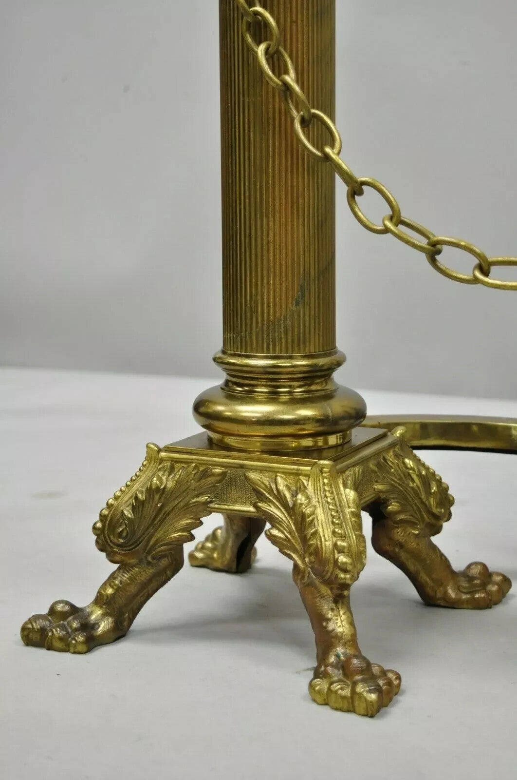 19th C. French Empire Bronze Large 32" Paw Foot Column Fireplace Andirons - Pair