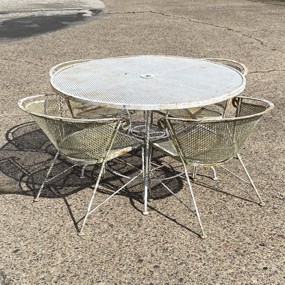 Vintage Mid Century Modern Woodard Style Wrought Iron Garden Patio Dining Set 5p