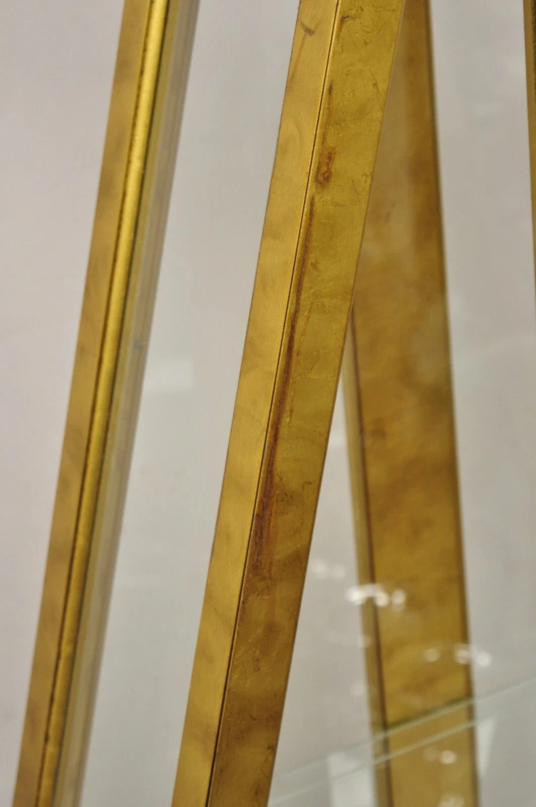 Vintage Hollywood Regency Gold Gilt Diamond Shaped Etagere Curio Display Cabinet