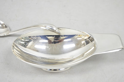 Christofle France Gallia Silver Plated Figural Gravy Sauce Boat w/ Swan Spoon