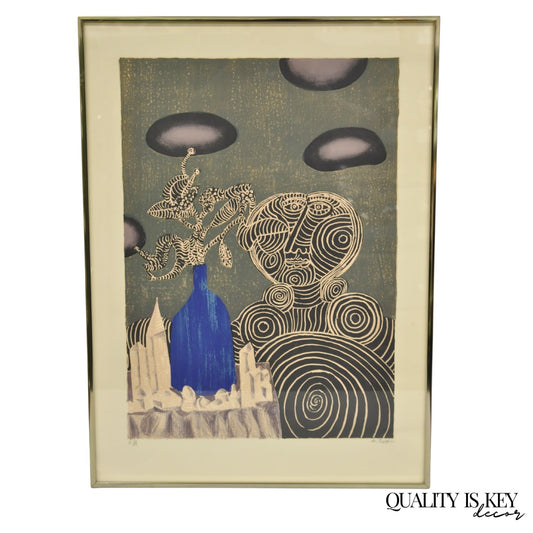 Naftali Bezem Surrealist Lithograph Signed Print "Woman with Vase" Judaica Art