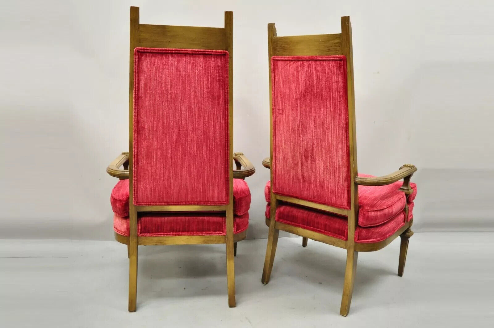 Vintage Italian Hollywood Regency Red High Back Lounge Arm Chairs - a Pair