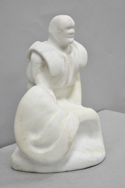 Vintage Seymour Shuren Modern White Carved Marble Male Soldier Figure Sculpture