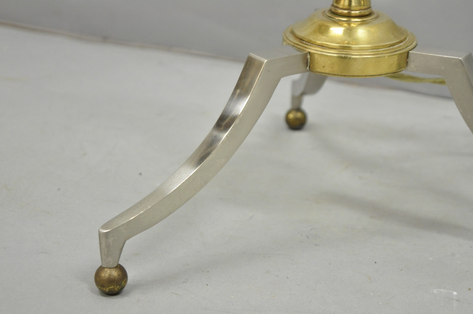 Vintage Maison Jansen Style Neoclassical Steel and Brass Adjustable Floor Lamp