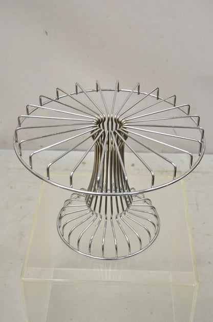Vintage Mid Century Modern Chrome Metal Wire Pedestal Pastry Cake Stand