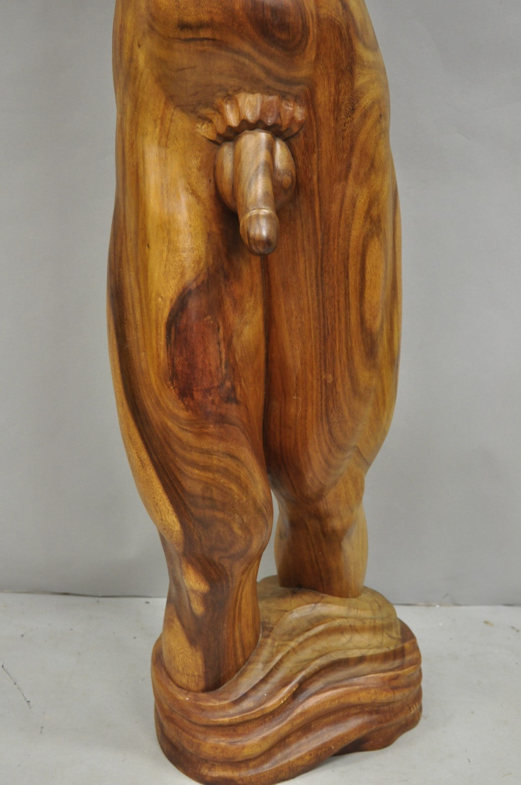 Vintage Mid Century Modern 60" Life-Size Nude Male Carved Wood Statue Sculpture