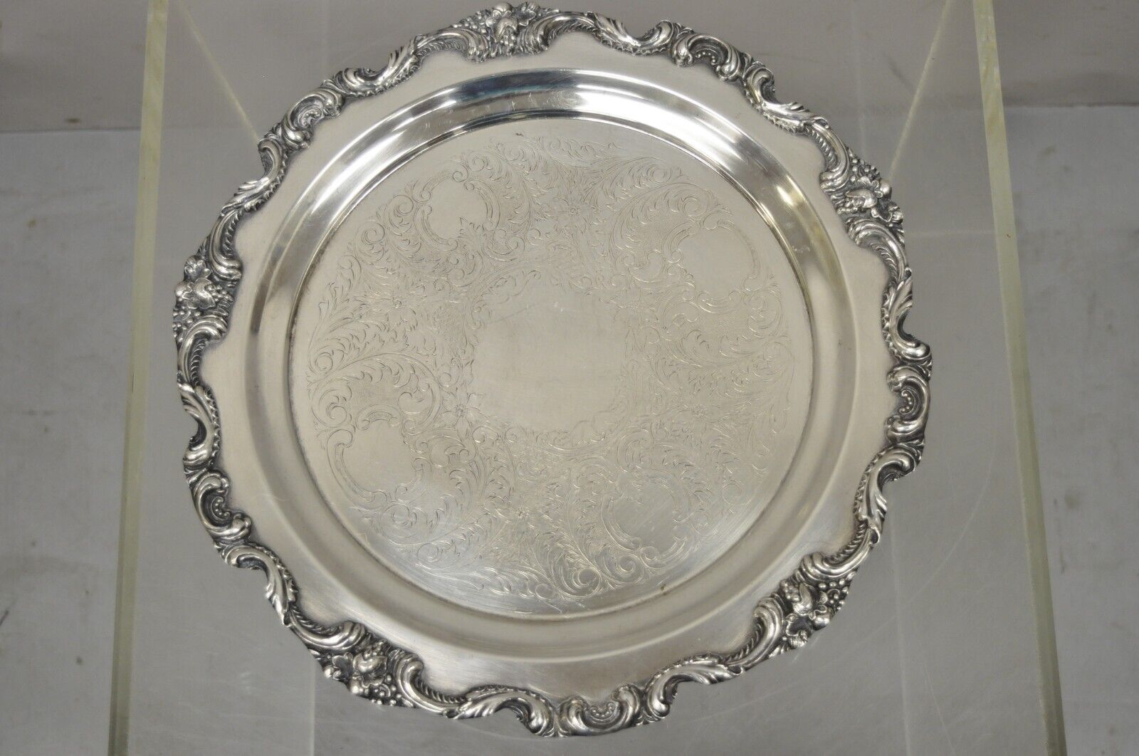 Vintage Silver Plate FB  Rogers Tea Set Amston Round Serving Tray Platter