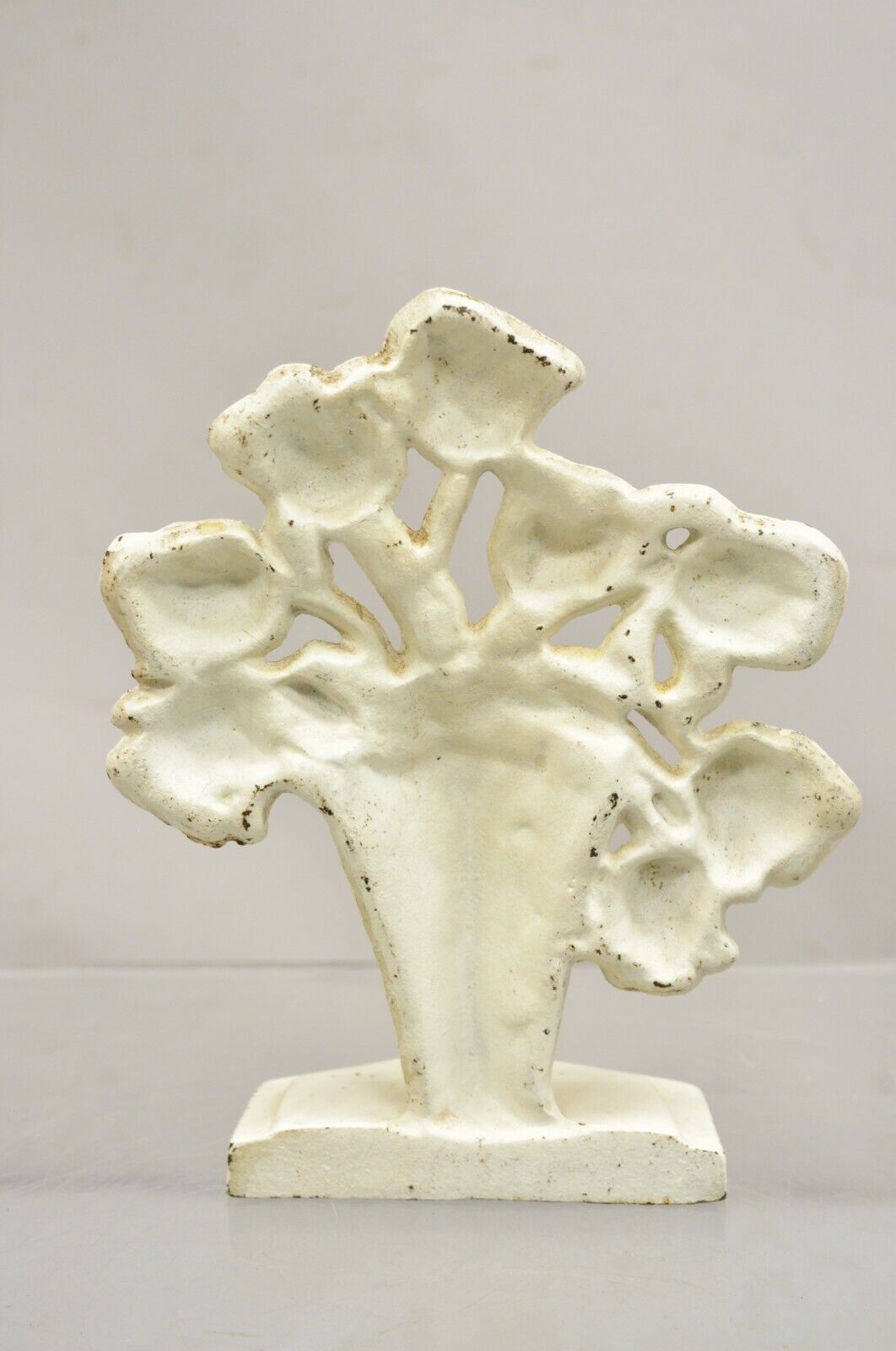 Antique Victorian Cast Iron Figural White Tulip Bouquet Painted Door Stop