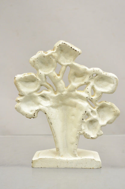 Antique Victorian Cast Iron Figural White Tulip Bouquet Painted Door Stop