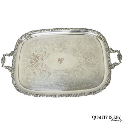 Antique Barker Ellis Victorian Silver Plated Serving Platter Bar Tray Engraved