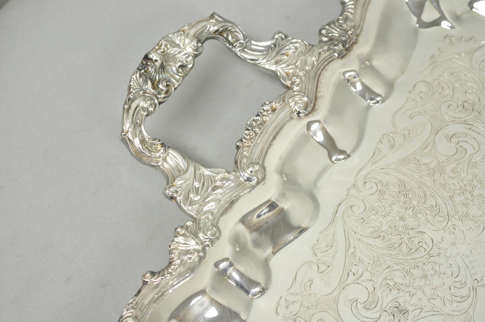Vintage Sheridan English Victorian Silver Plated Footed Serving Platter Bar Tray