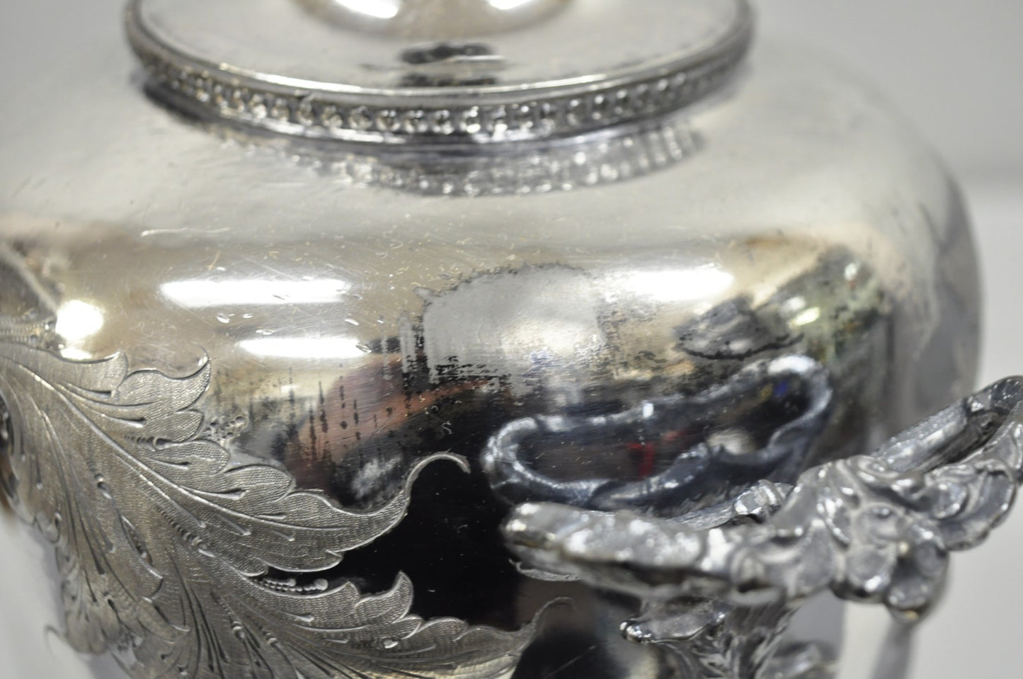 Antique Art Nouveau English Silver Plated Floral Repousse Samovar Coffee Tea Pot