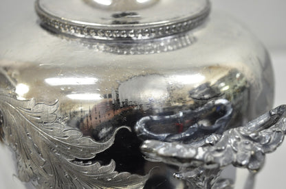 Antique Art Nouveau English Silver Plated Floral Repousse Samovar Coffee Tea Pot