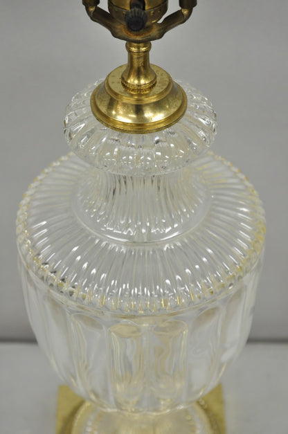 Vintage French Empire Neoclassical Faceted Crystal Glass Urn Brass Table Lamp