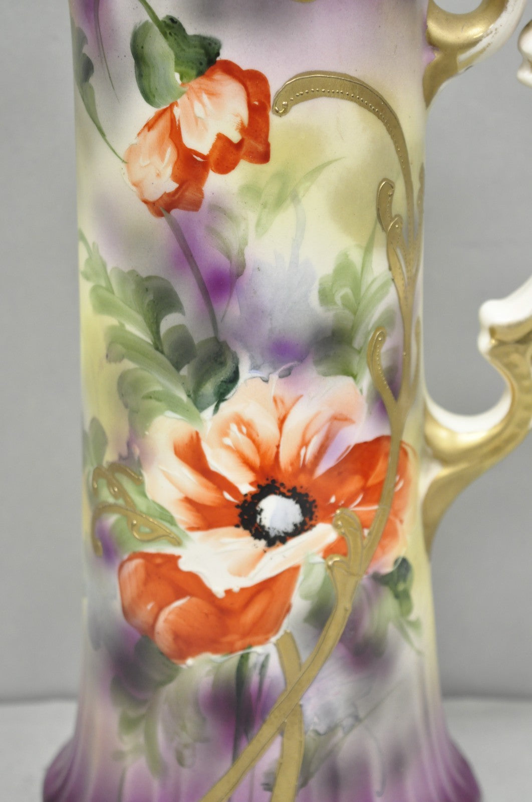 Antique Nishiku Royal Nippon Hand Painted Floral Gold Gilt Handle Water Pitcher