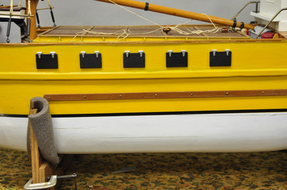 Large 48" Vintage Wooden Fishing Vessel Model Ship Yellow Hull South Korean Flag