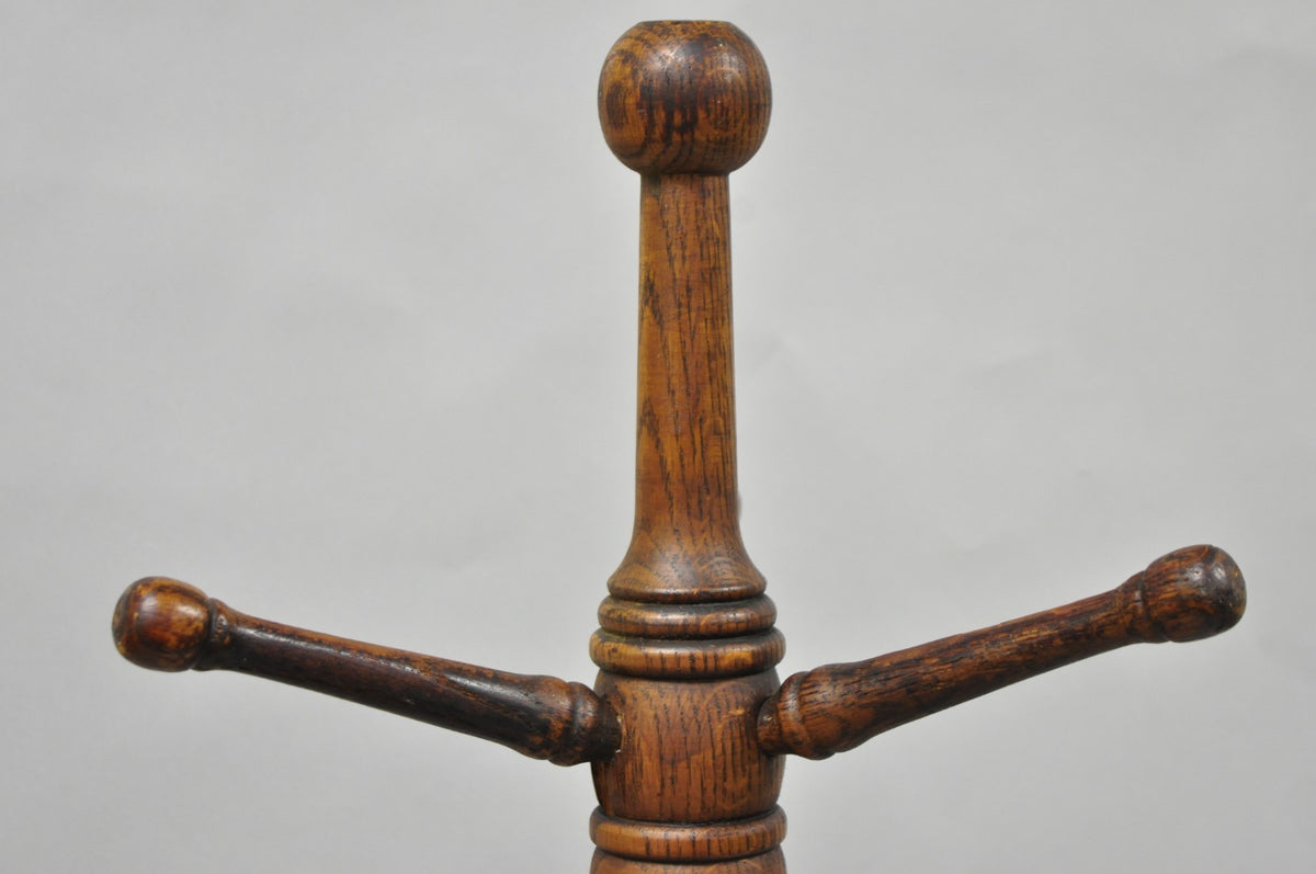 Antique Arts & Crafts Mission Oak Wood Carved Hoof Foot Standing Coat Rack Tree