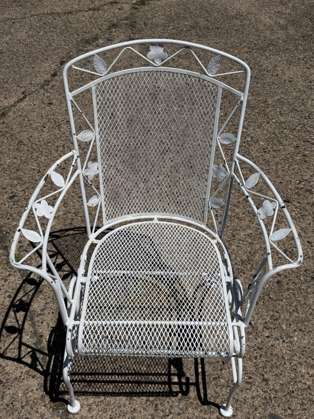 Vintage Woodard Era Floral Wrought Iron Springer Garden Patio Arm Chair - a Pair