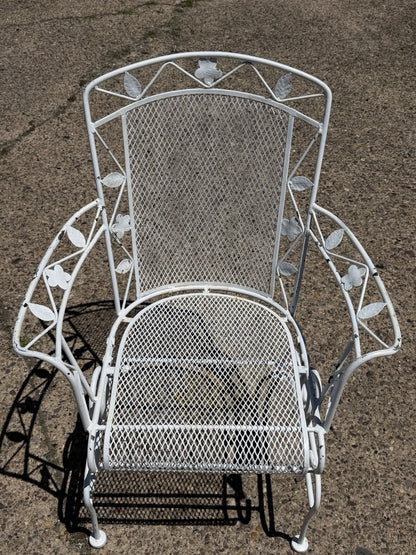 Vintage Woodard Era Floral Wrought Iron Springer Garden Patio Arm Chair - a Pair