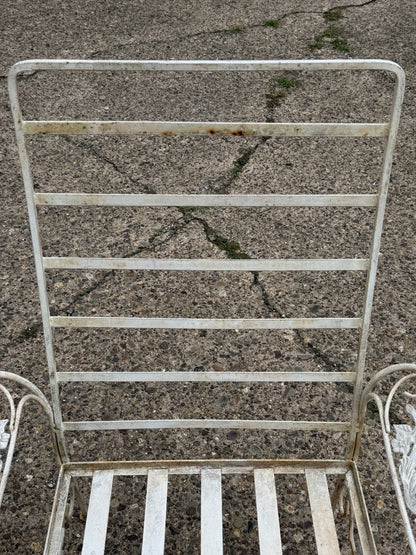 Vintage Russell Woodard "Kissing Birds" Wrought Iron Patio Lounge Chair - Pair