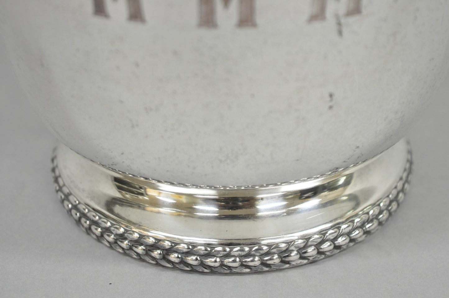 Vintage Art Deco Modern Silver Plated Lidded Bar Ice Bucket w/ "MMM" Monogram