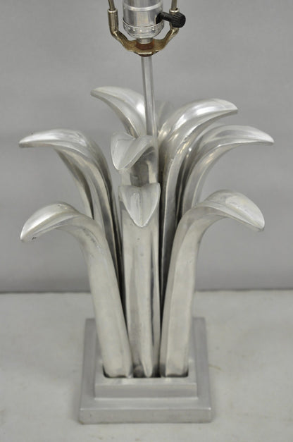 Vintage Mid Century Modern Cast Aluminum Palm Leaf Metal Sculptural Table Lamp