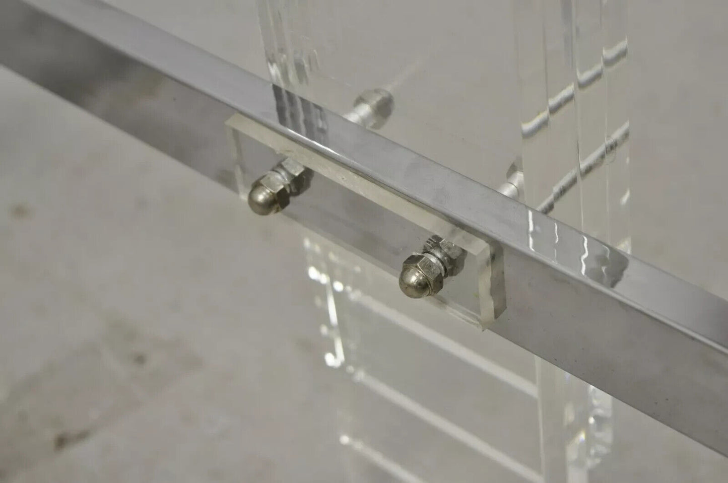 Vintage Mid Century Modern Stacked Lucite Chrome Frame Square Coffee Table Base