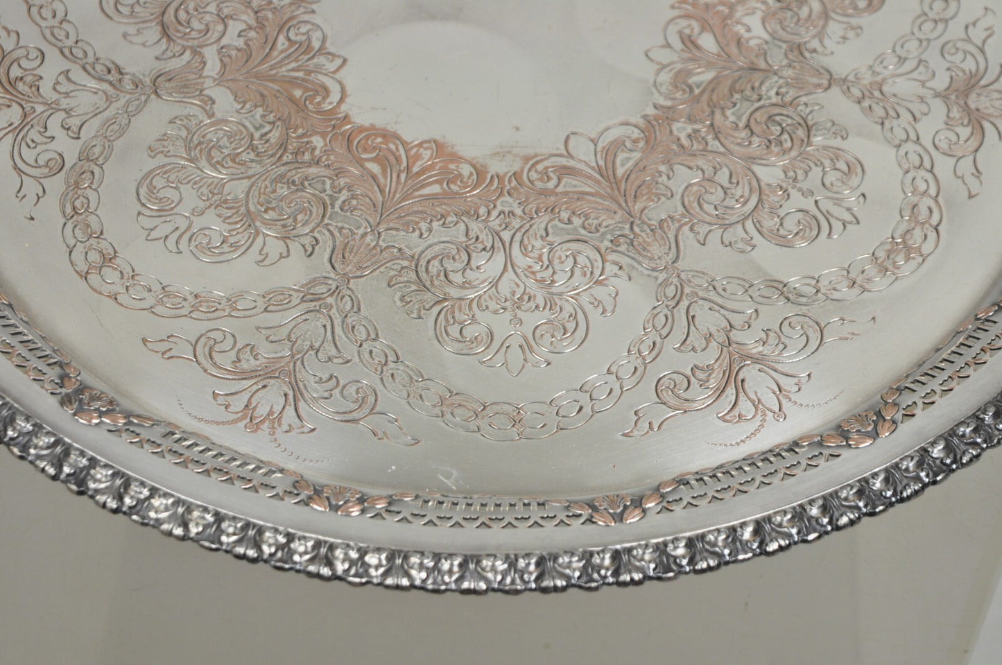 W.K. Cowan & Co 20" Round English Edwardian Silver Plated Footed Salver Tray