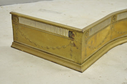 Antique English Victorian Serpentine Drape & Bellflower Brass Fireplace Fender