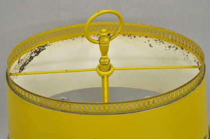 French Country Yellow Painted Tole Metal Bouillotte Candlestick Table Lamp