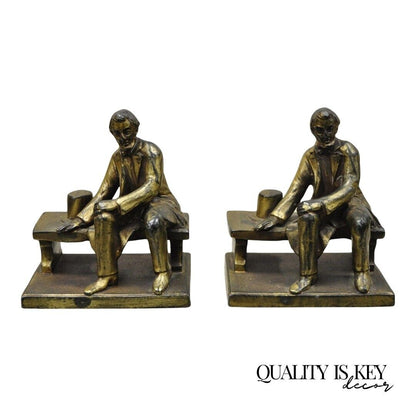 Antique W.V. Egbert Co Seated Abraham Abe Lincoln Metal Bronze Bookends