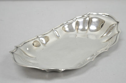 Vintage English Victorian Style Scalloped Oval Narrow Silver Plated Trinket Dish