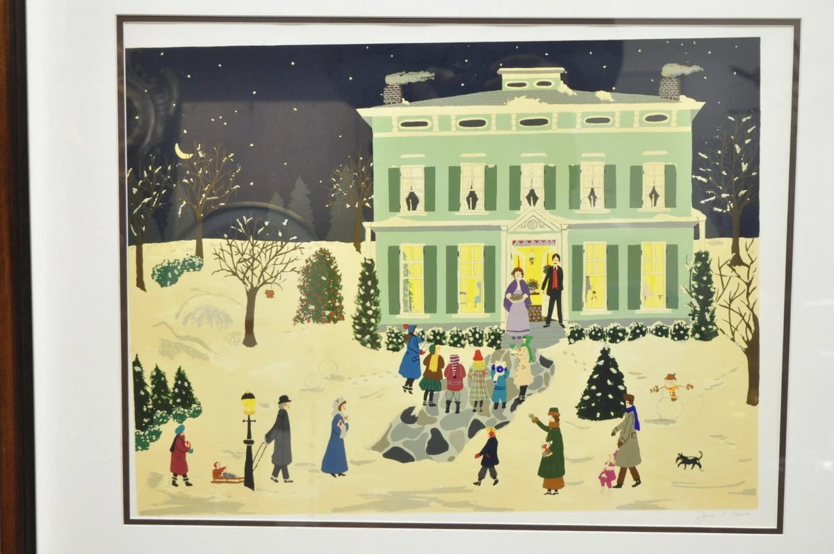 Jane Currie Clark "Christmas Carolers" Signed Art Serigraph Print Picture