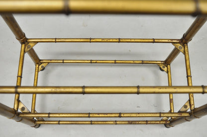 Vintage Hollywood Regency Gold Gilt Iron Metal Faux Bamboo Etagere Bookcase