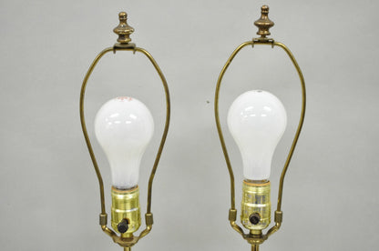 Vintage Chinoiserie Small Figural Porcelain Blue White Oriental Table Lamp Pair