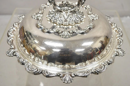 Vintage English Victorian Ornate Round Silver Plated Covered Serving Dish