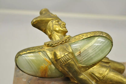 "In a Pickle" Antique Bronze Oriental Trinculo Jester Paperweight Onyx Malachite