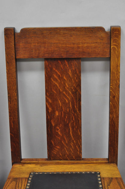 Antique Mission Oak Arts & Crafts T-Back Limbert Style Dining Chairs - Set of 4