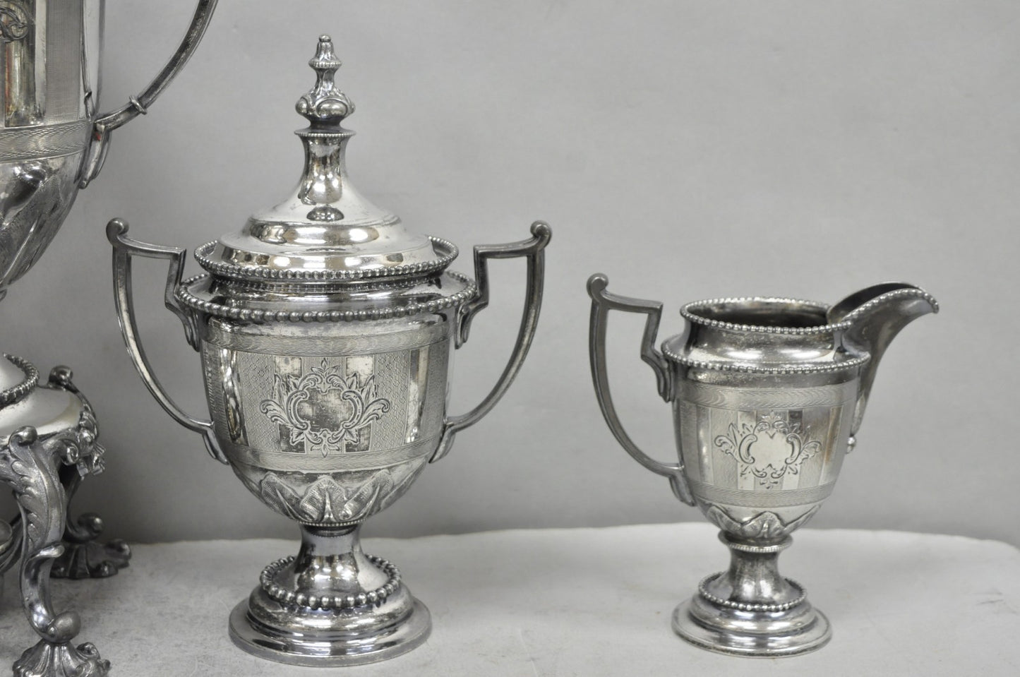Antique Reed & Barton 1929 English Regency Silver Plated Samovar Tea Set 4 Pcs